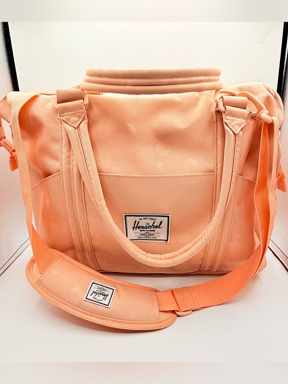 Herschel Strand Diaper Bag Peach Polka Dot Baby Bag w/ Changing Pad Tote 24L